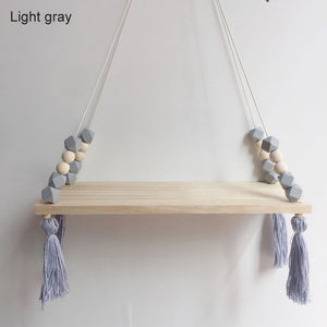 Nordic style colorful beads tassel wooden Wall Shelf Wall clapboard