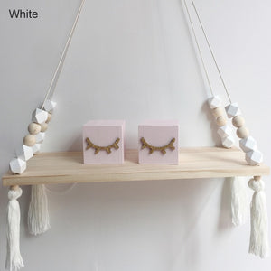 Nordic style colorful beads tassel wooden Wall Shelf Wall clapboard