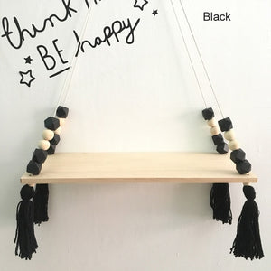 Nordic style colorful beads tassel wooden Wall Shelf Wall clapboard