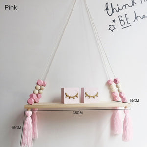 Nordic style colorful beads tassel wooden Wall Shelf Wall clapboard